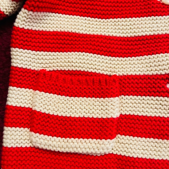 Baby Gap Red Stripe Hooded Cardigan Sweater Teddy Bear Ears 6-12 Months NWT - Picture 3 of 6